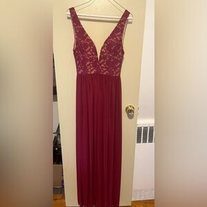 Lulu's Burgundy Sleeveless Plunge Maxi Gown